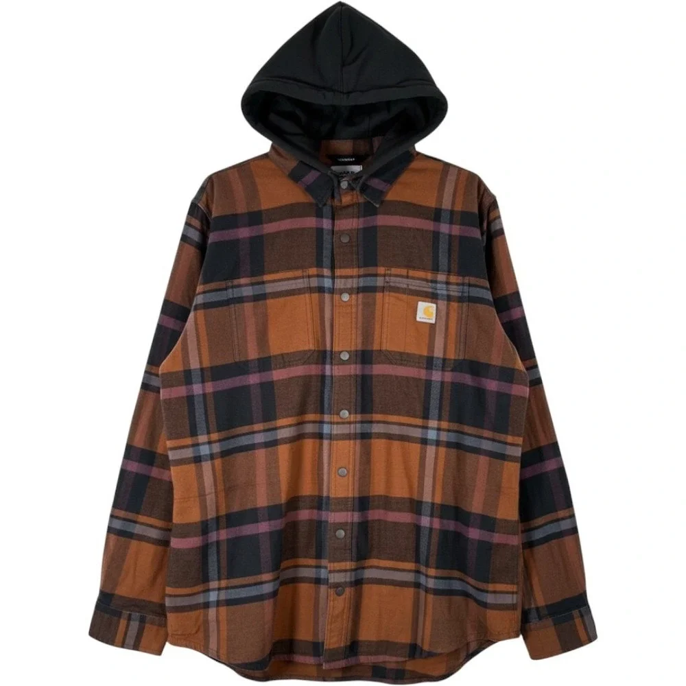 Carhartt 2XLT Rugged Flex Fleece Lined Hooded Flannel Copper Plaid TJ5621-M